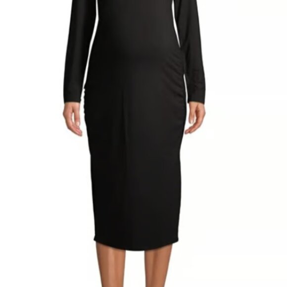 Time and Tru NWT Long Sleeve Semi-Fitted Midi Maternity Dress Black 676 679 - Picture 3 of 6